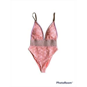 River Island Zigzag Plunge One-Piece Swimsuit, Size 4 Us in Coral